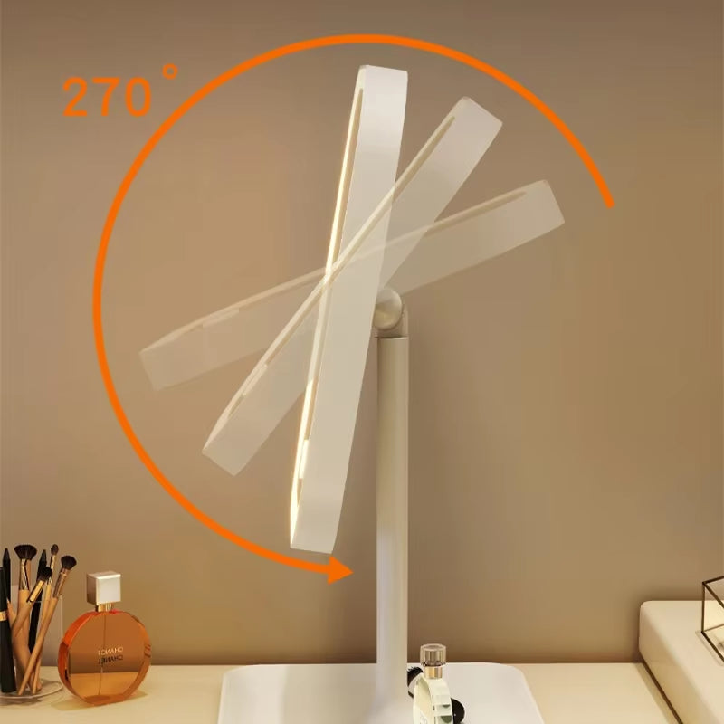 LED Desktop Vanity Mirror 3 Color Dimmable Light Makeup Mirror Light Touching Mirror Women Bedroom Dressing Mirror