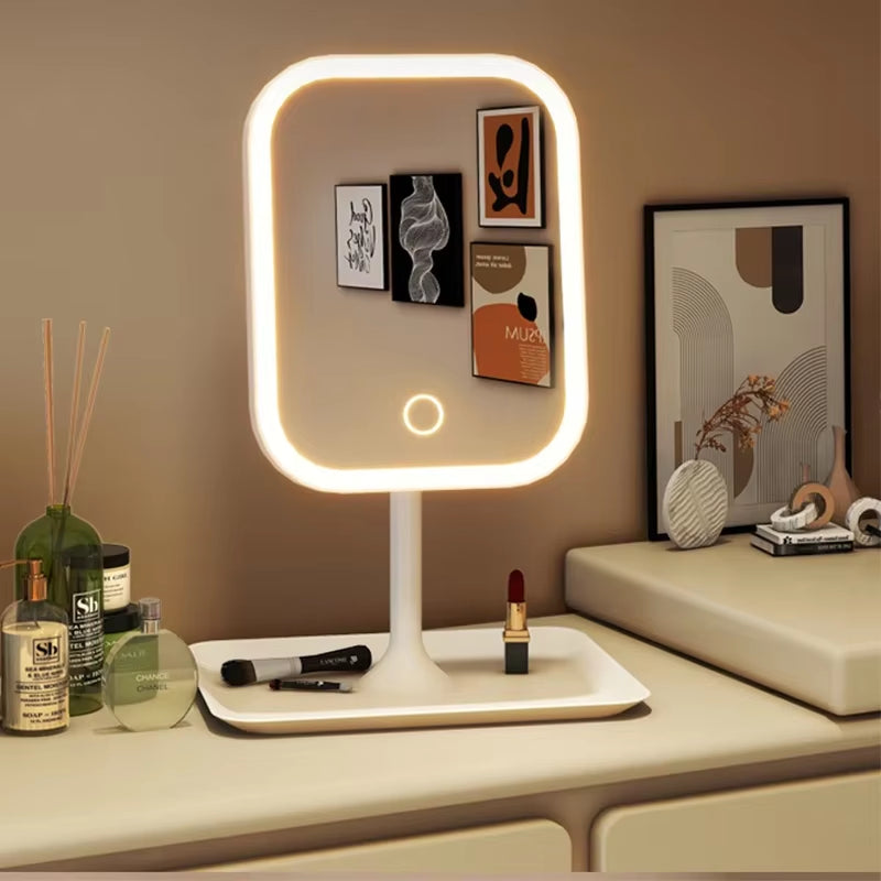 LED Desktop Vanity Mirror 3 Color Dimmable Light Makeup Mirror Light Touching Mirror Women Bedroom Dressing Mirror
